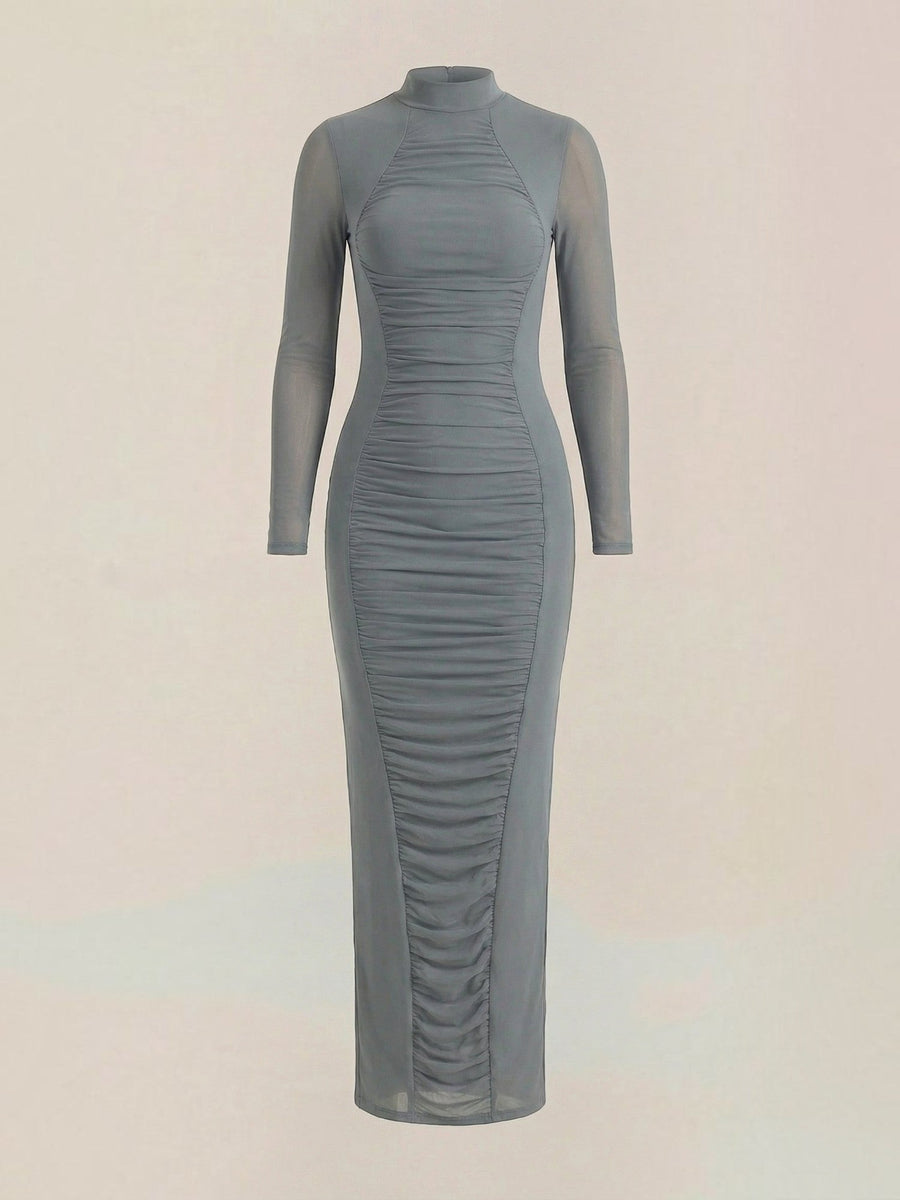Susanna Mesh Sleeve Ruched Maxi Dress