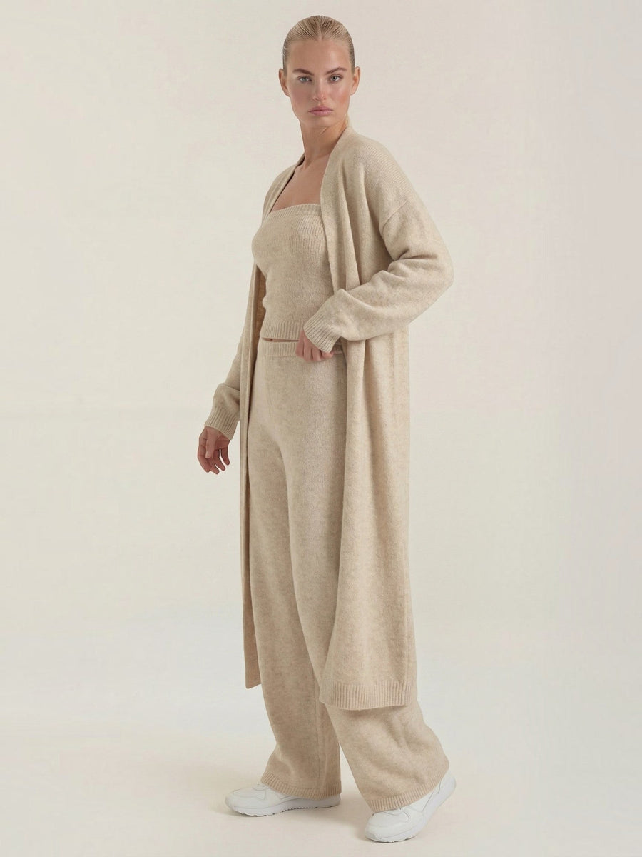 Jeanne Cardigan Bandeau and Pants Three Piece Knit Set