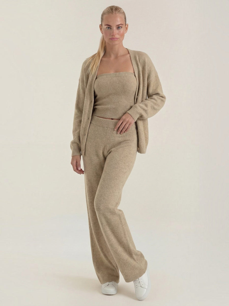 Jeanne Cardigan Bandeau and Pants Three Piece Knit Set
