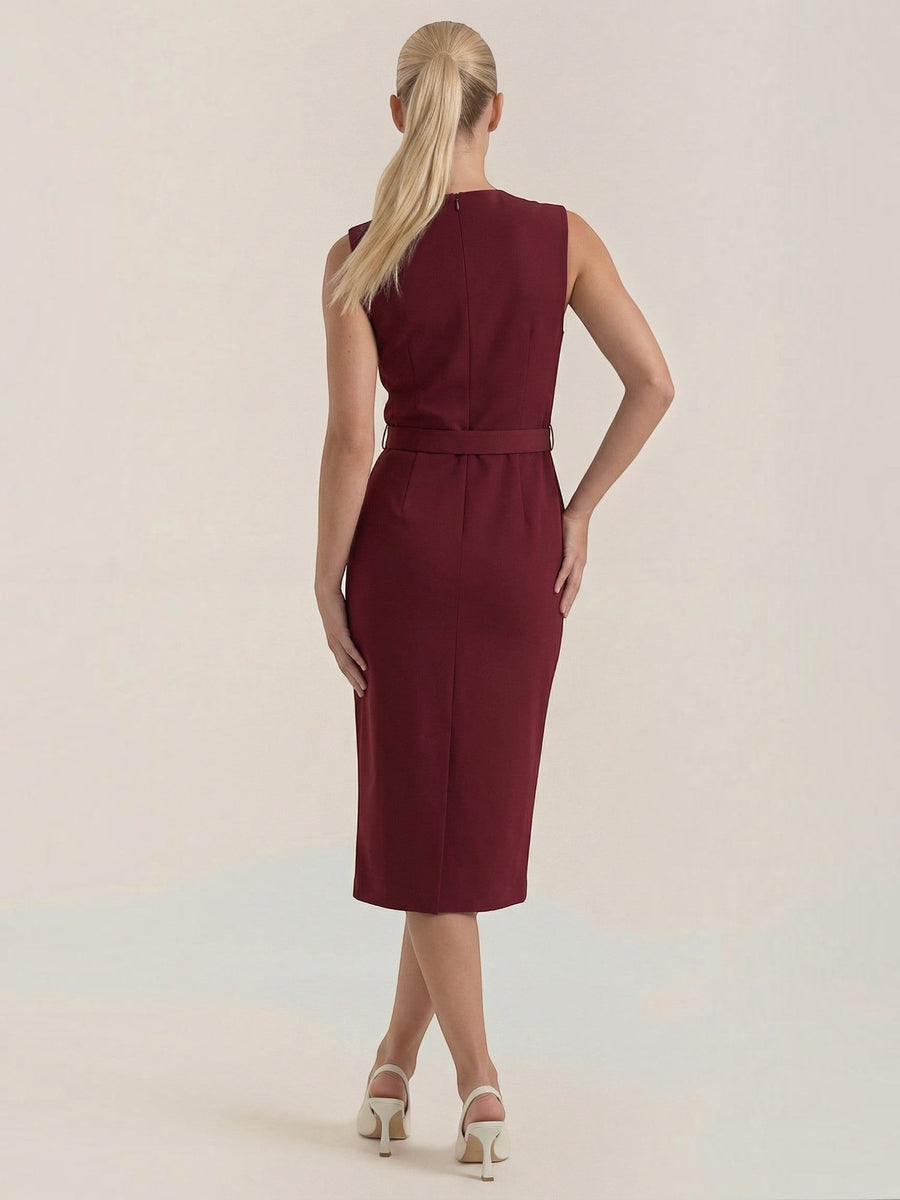 Arlene Gold Button Belted Midi Dress