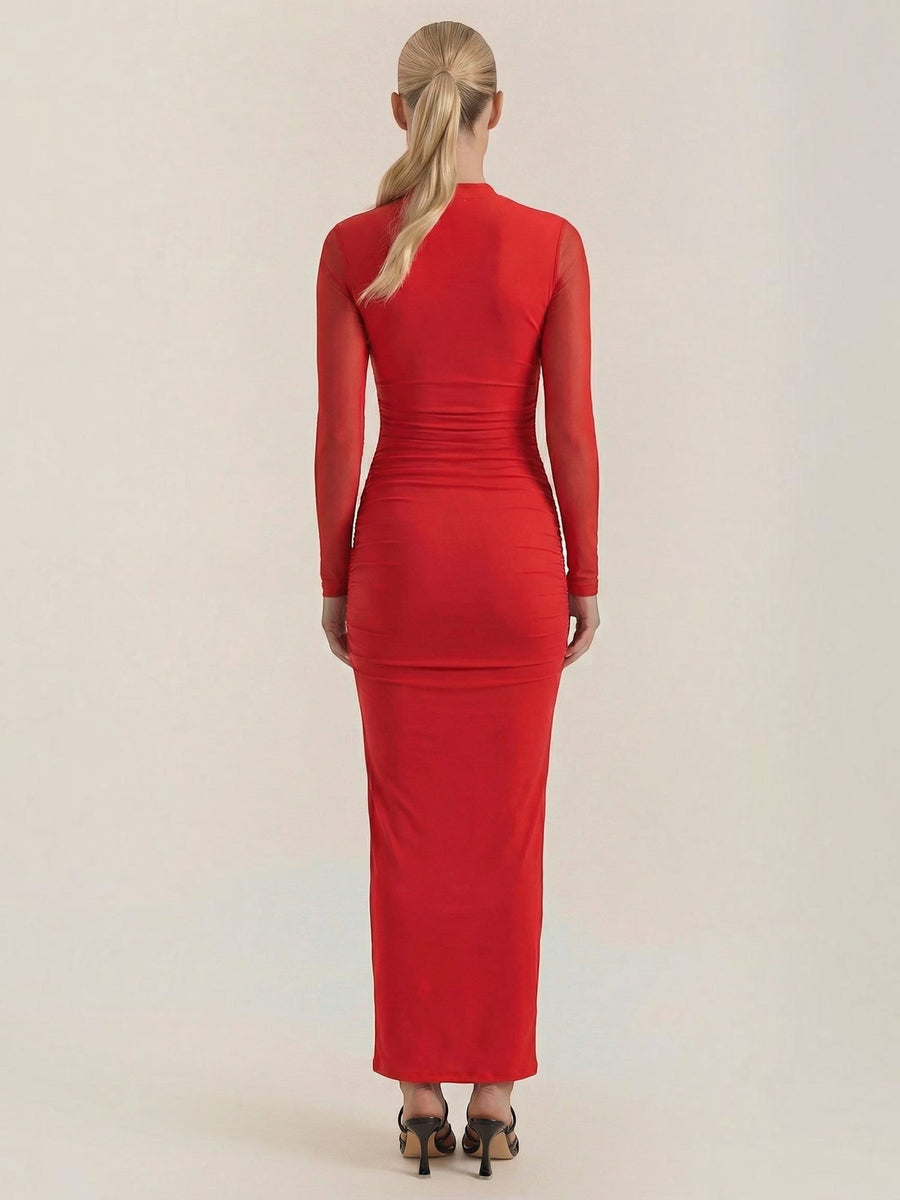 Susanna Mesh Sleeve Ruched Maxi Dress