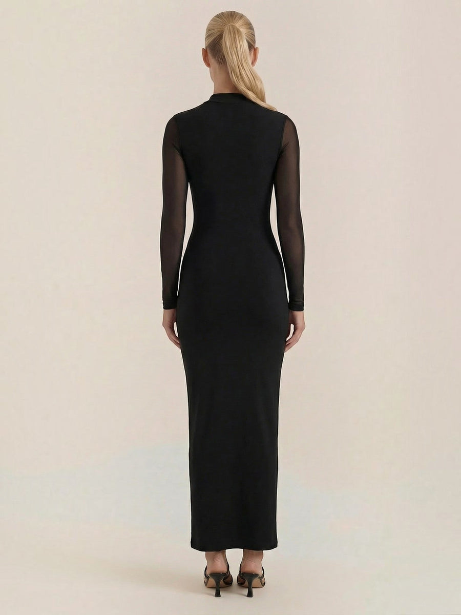 Susanna Mesh Sleeve Ruched Maxi Dress