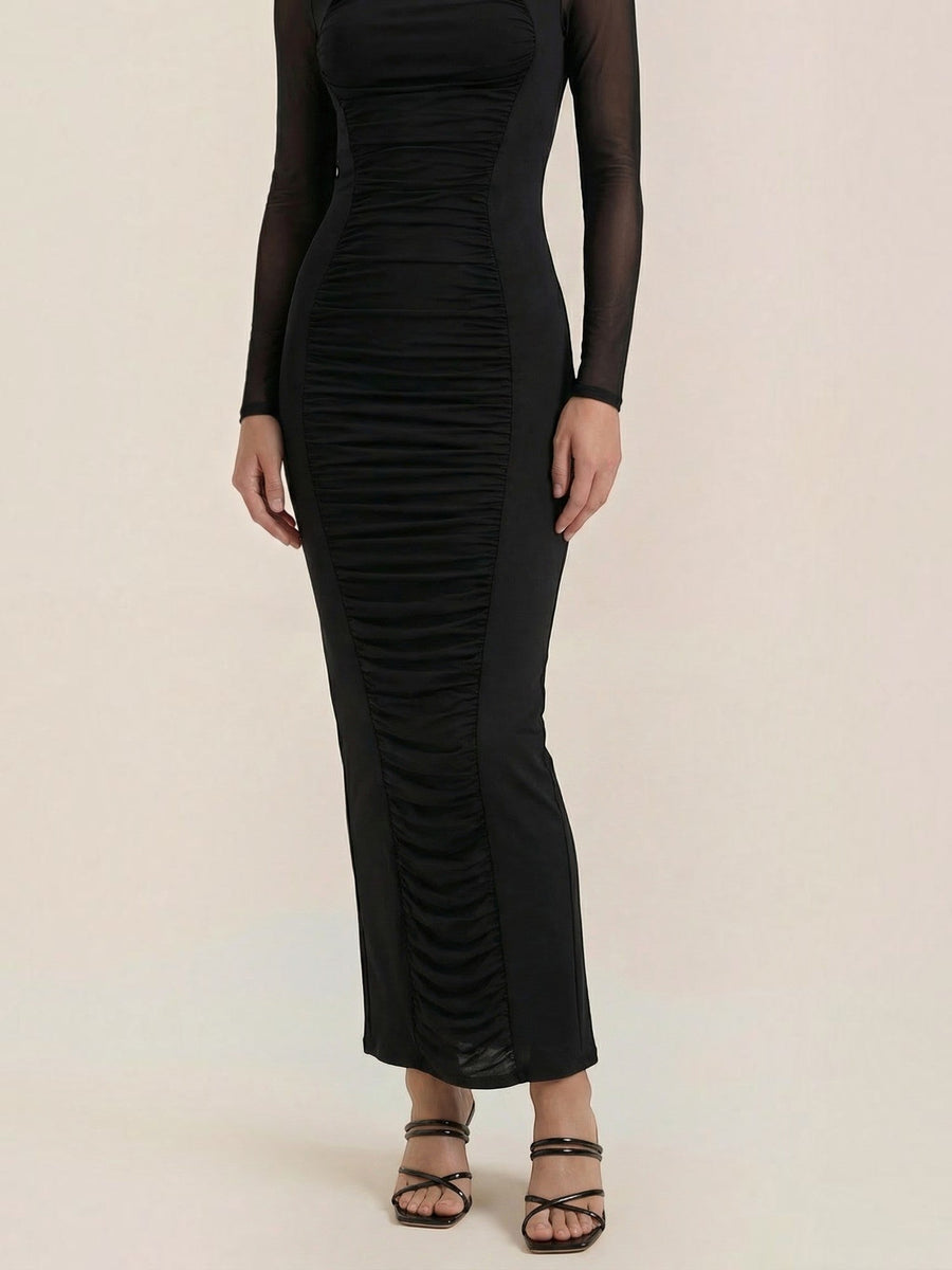 Susanna Mesh Sleeve Ruched Maxi Dress