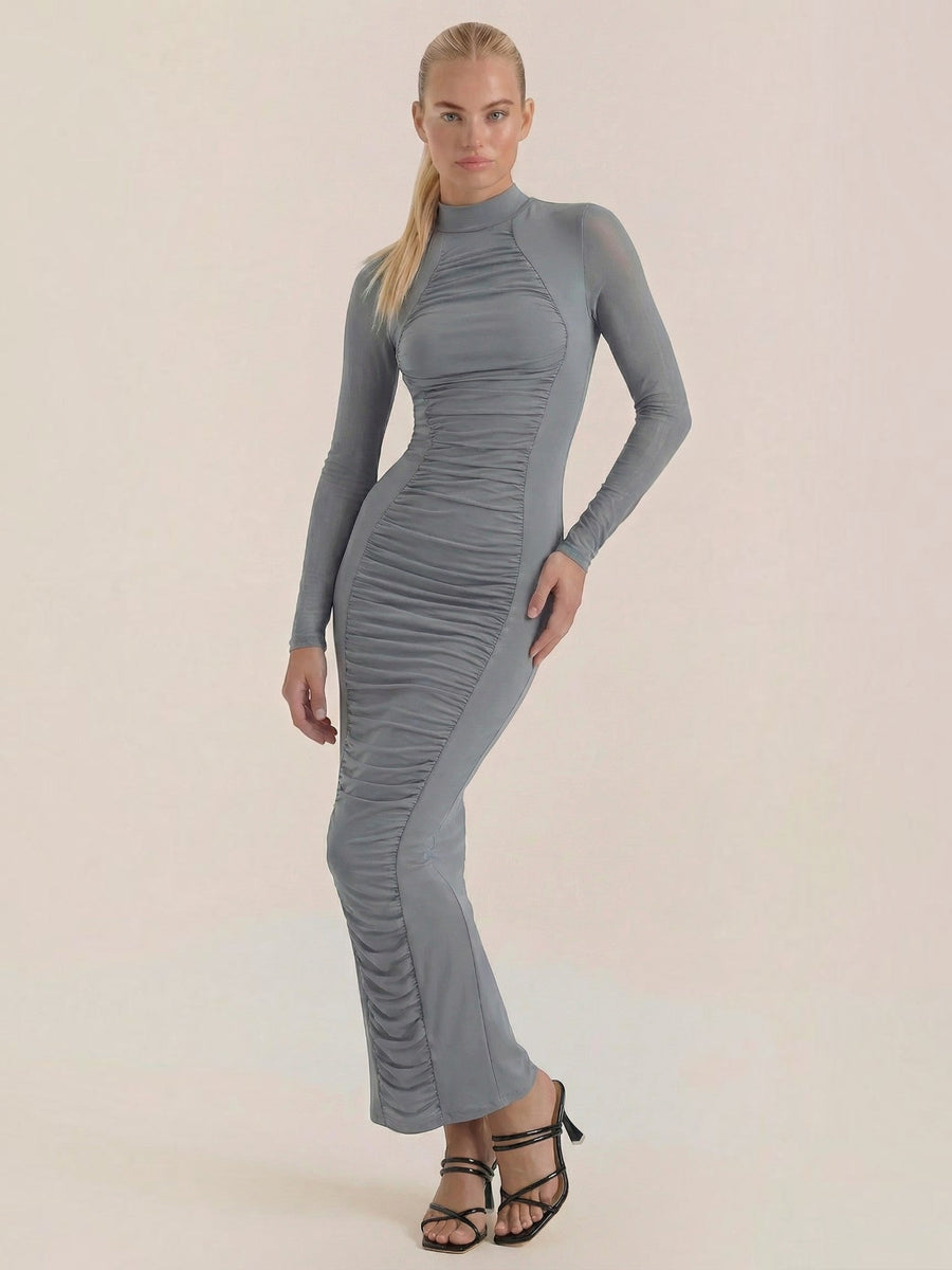 Susanna Mesh Sleeve Ruched Maxi Dress