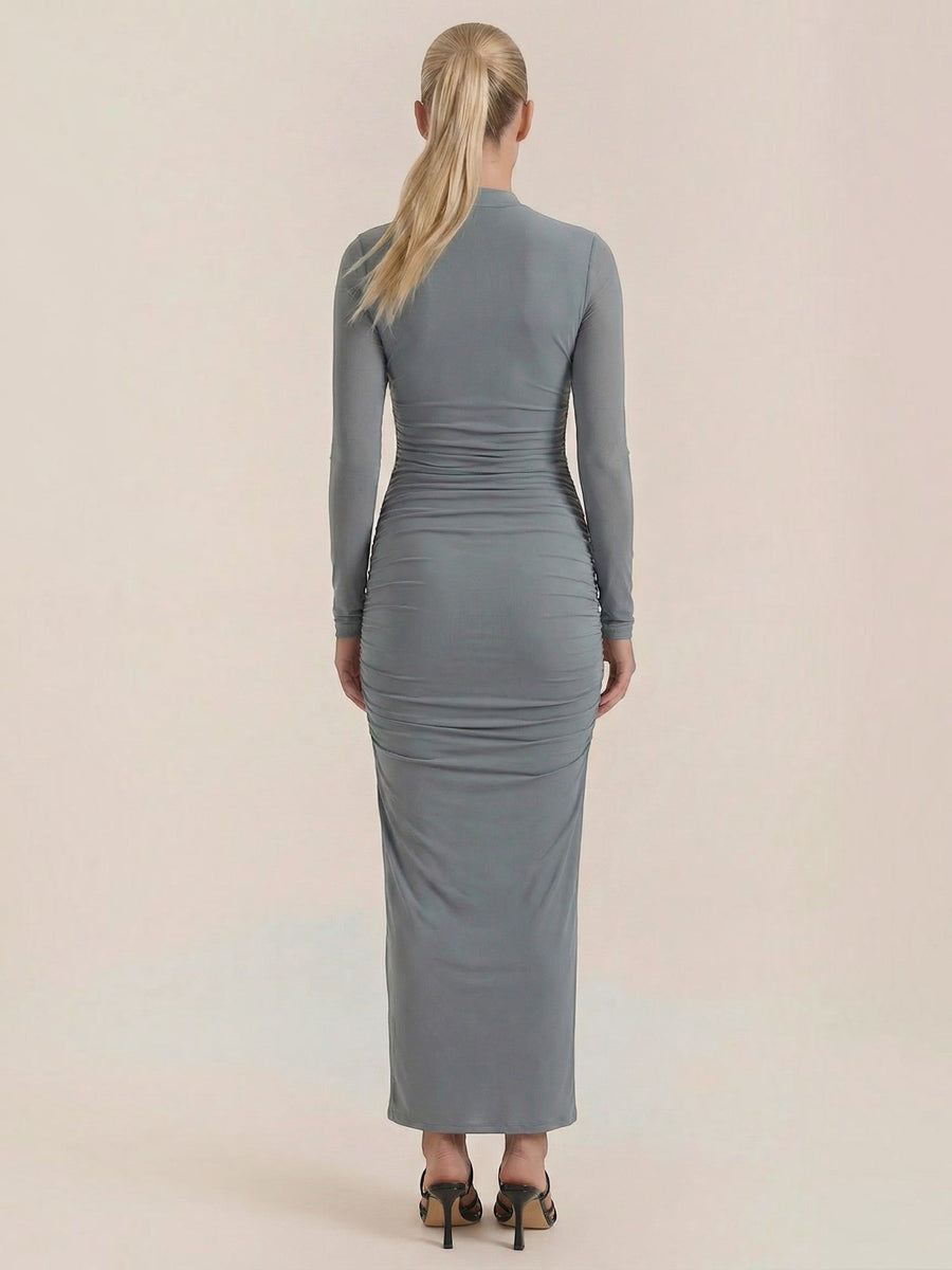 Susanna Mesh Sleeve Ruched Maxi Dress