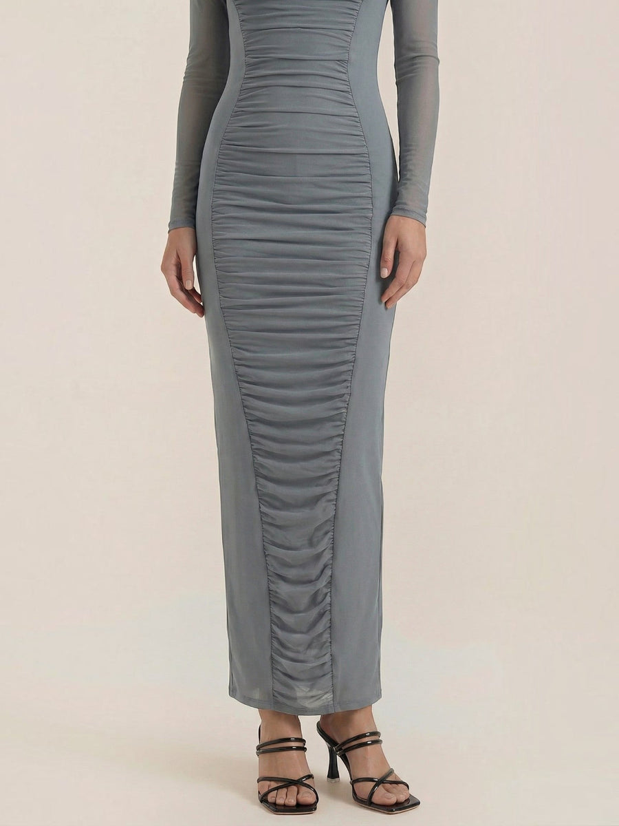 Susanna Mesh Sleeve Ruched Maxi Dress