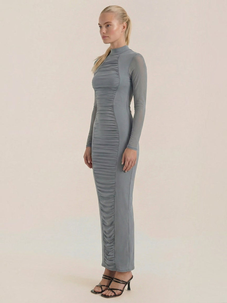 Susanna Mesh Sleeve Ruched Maxi Dress
