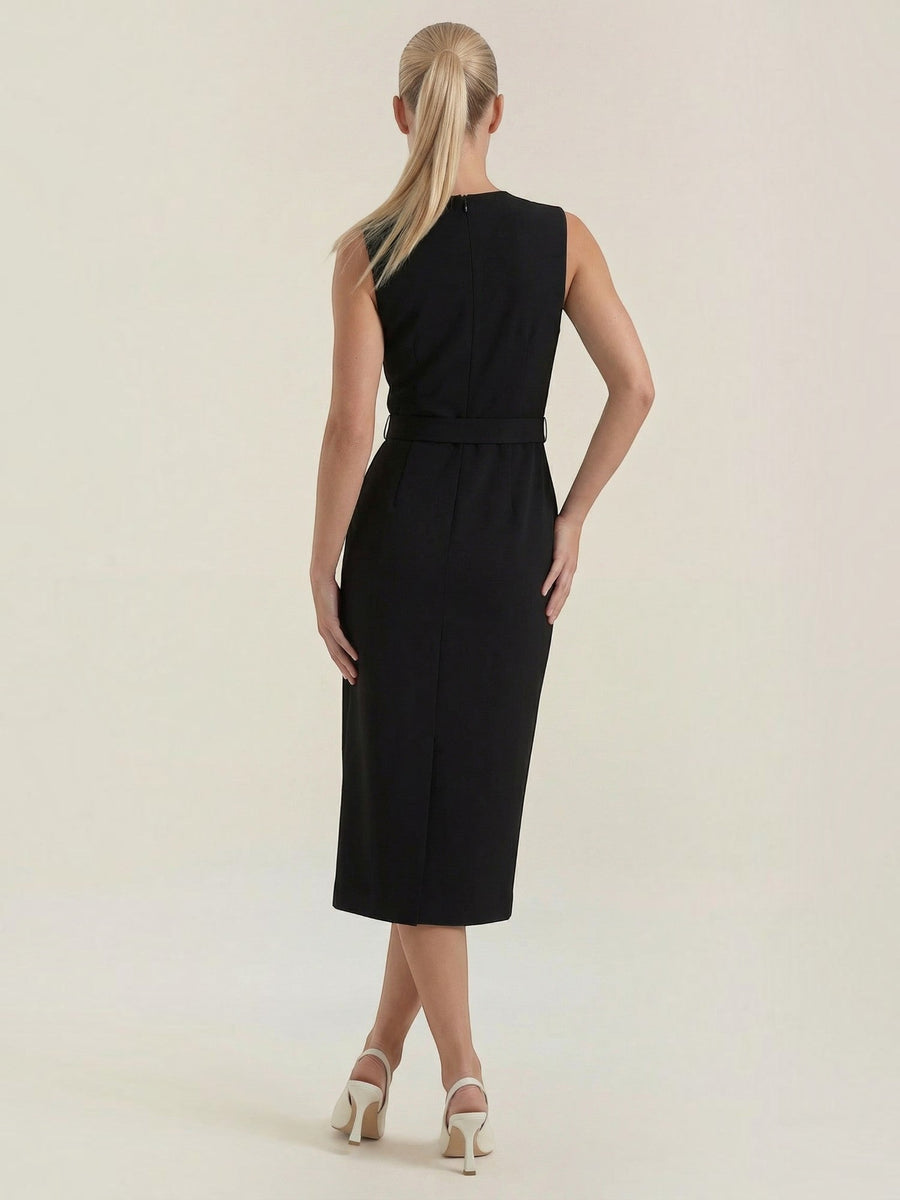 Arlene Gold Button Belted Midi Dress
