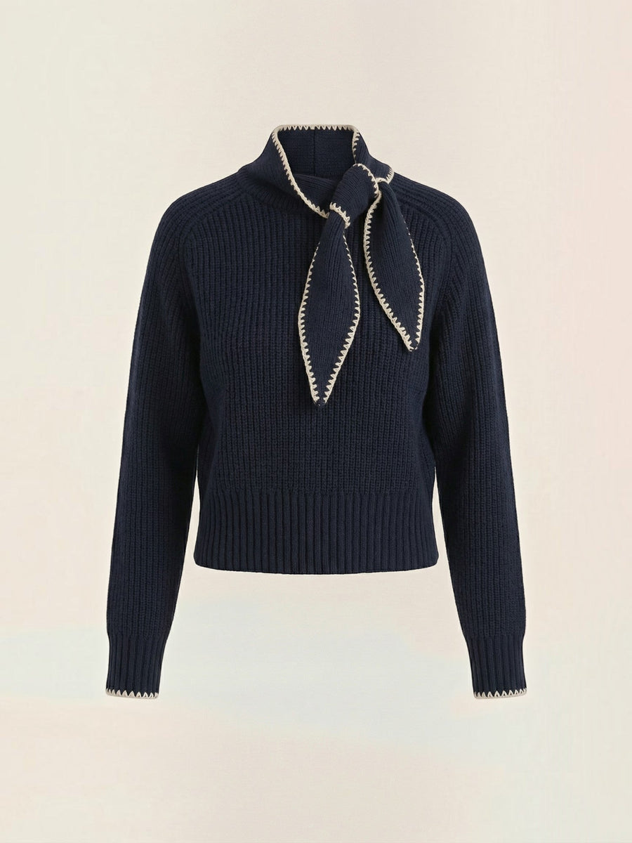 Karla Ribbed Bow Collar Sweater