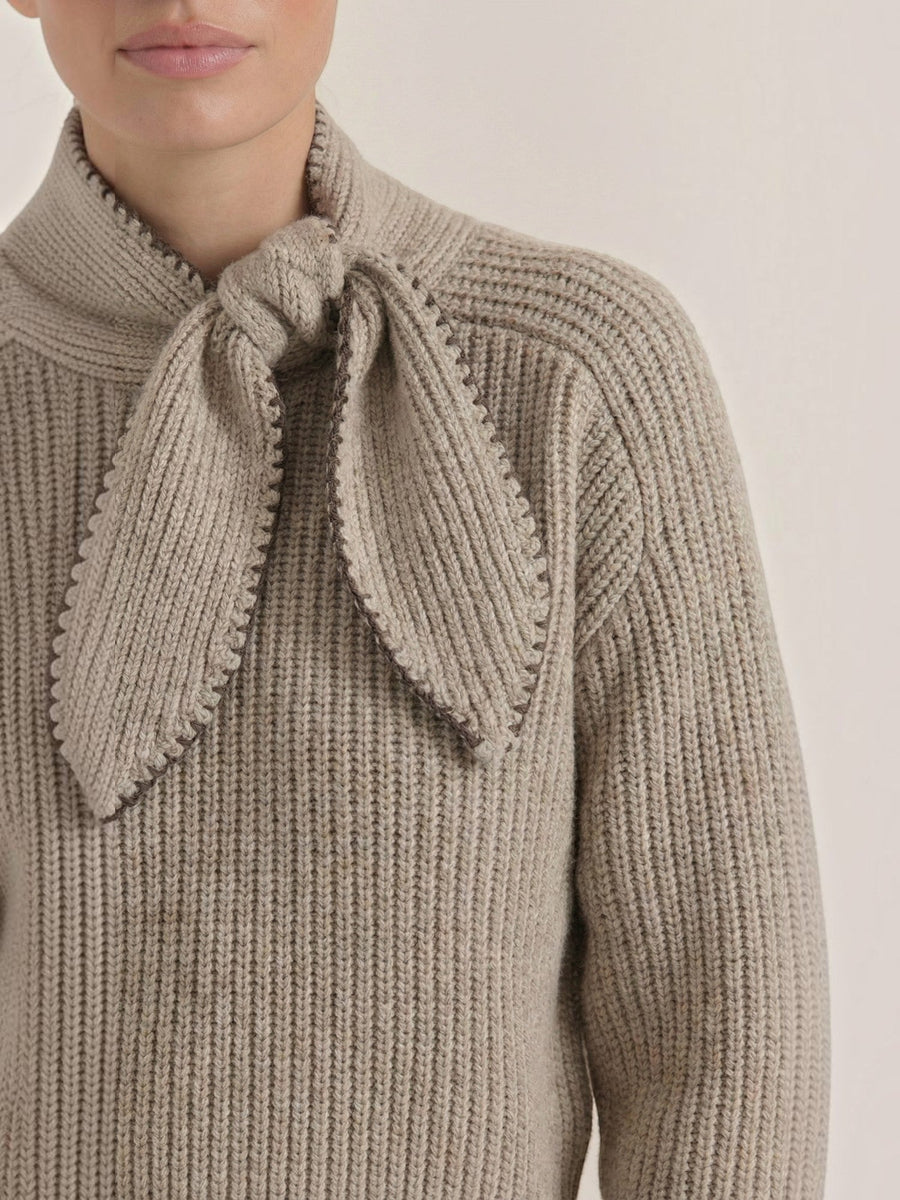 Karla Ribbed Bow Collar Sweater