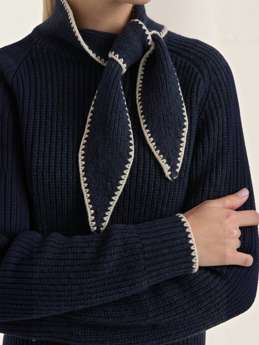 Karla Ribbed Bow Collar Sweater
