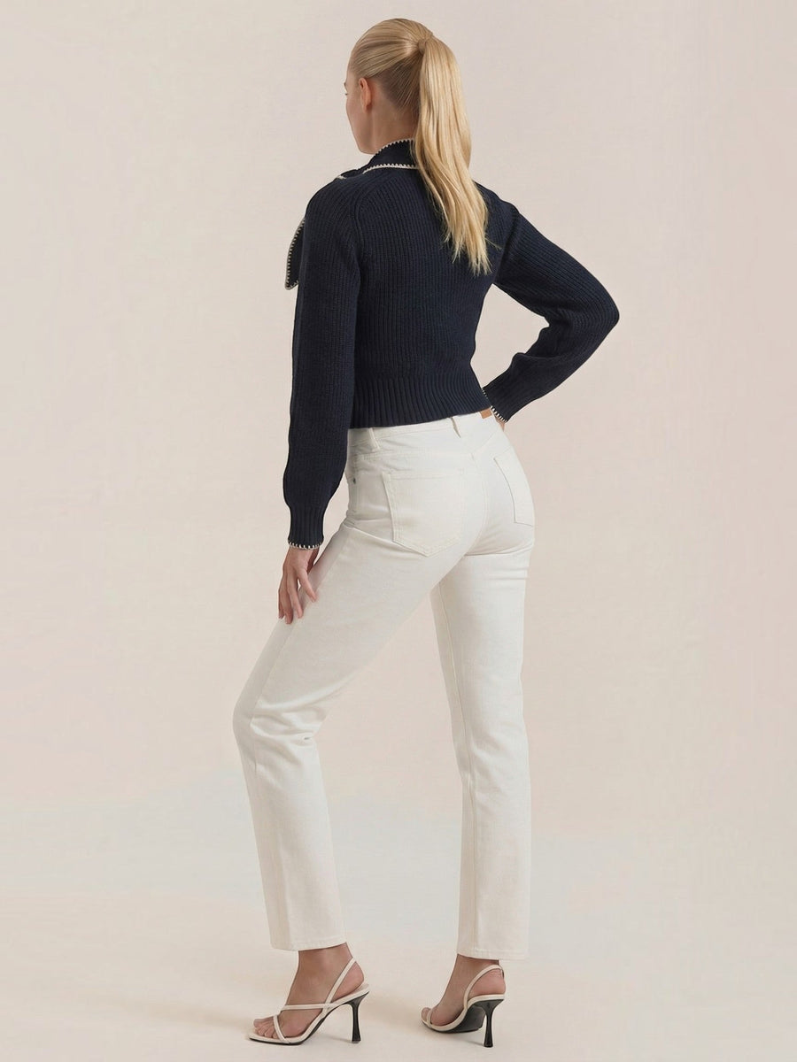 Karla Ribbed Bow Collar Sweater