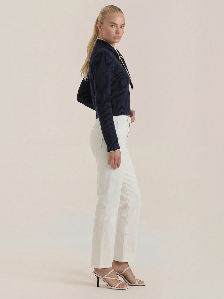 Karla Ribbed Bow Collar Sweater