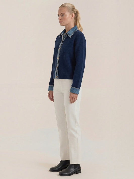 Jody Denim Collar Gold Button Cardigan