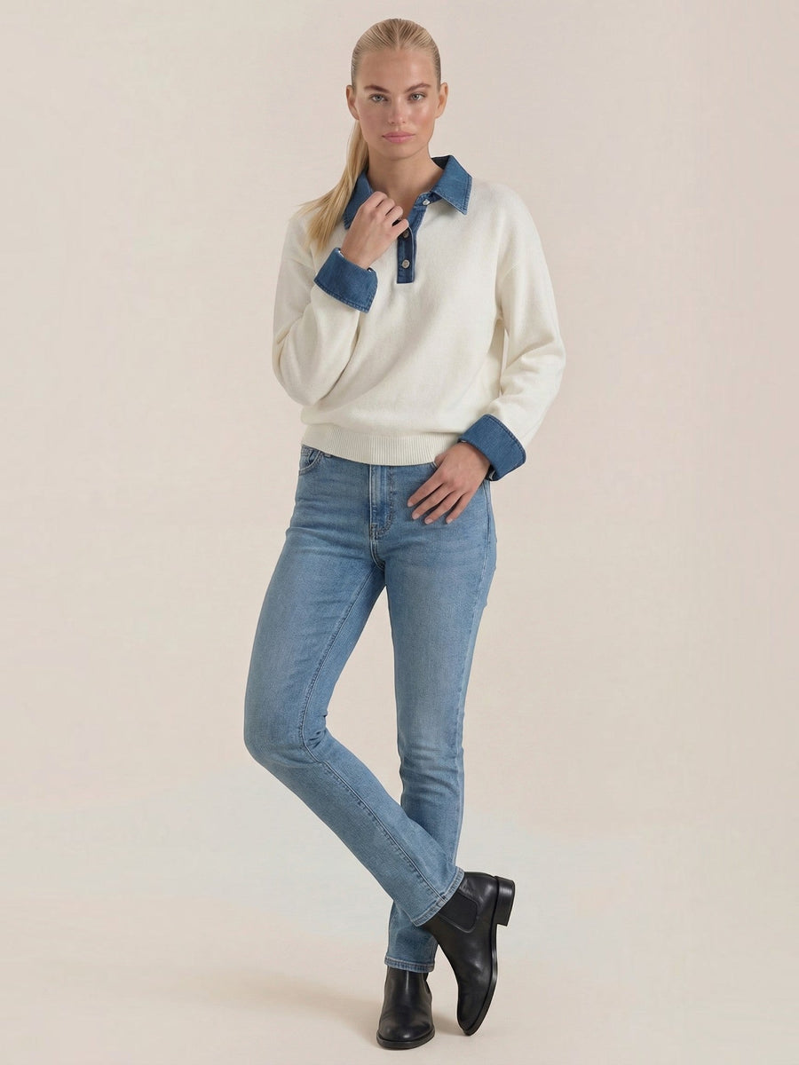 Jody Denim Collar Gold Button Cardigan