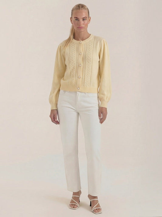 Lila Pointelle Puff Sleeve Cardigan