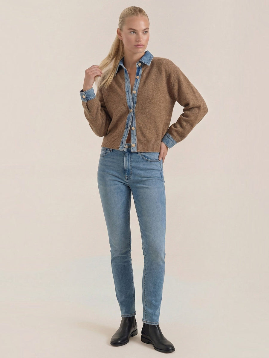 Jody Denim Collar Gold Button Cardigan