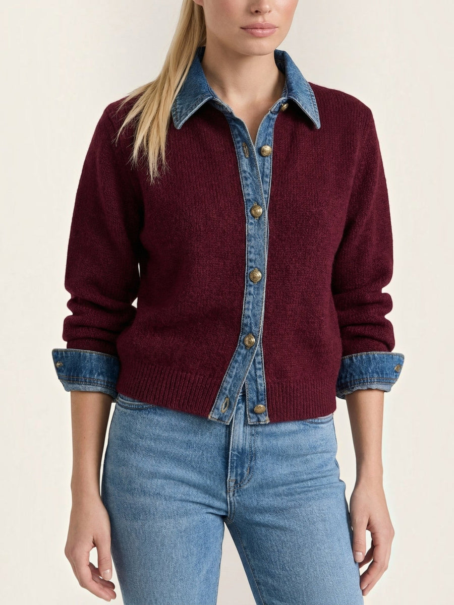 Jody Denim Collar Gold Button Cardigan