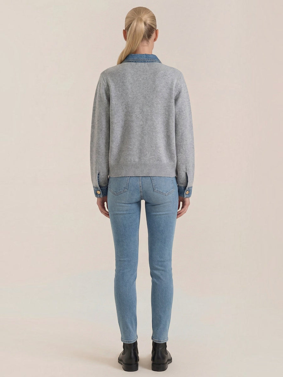 Jody Denim Collar Gold Button Cardigan