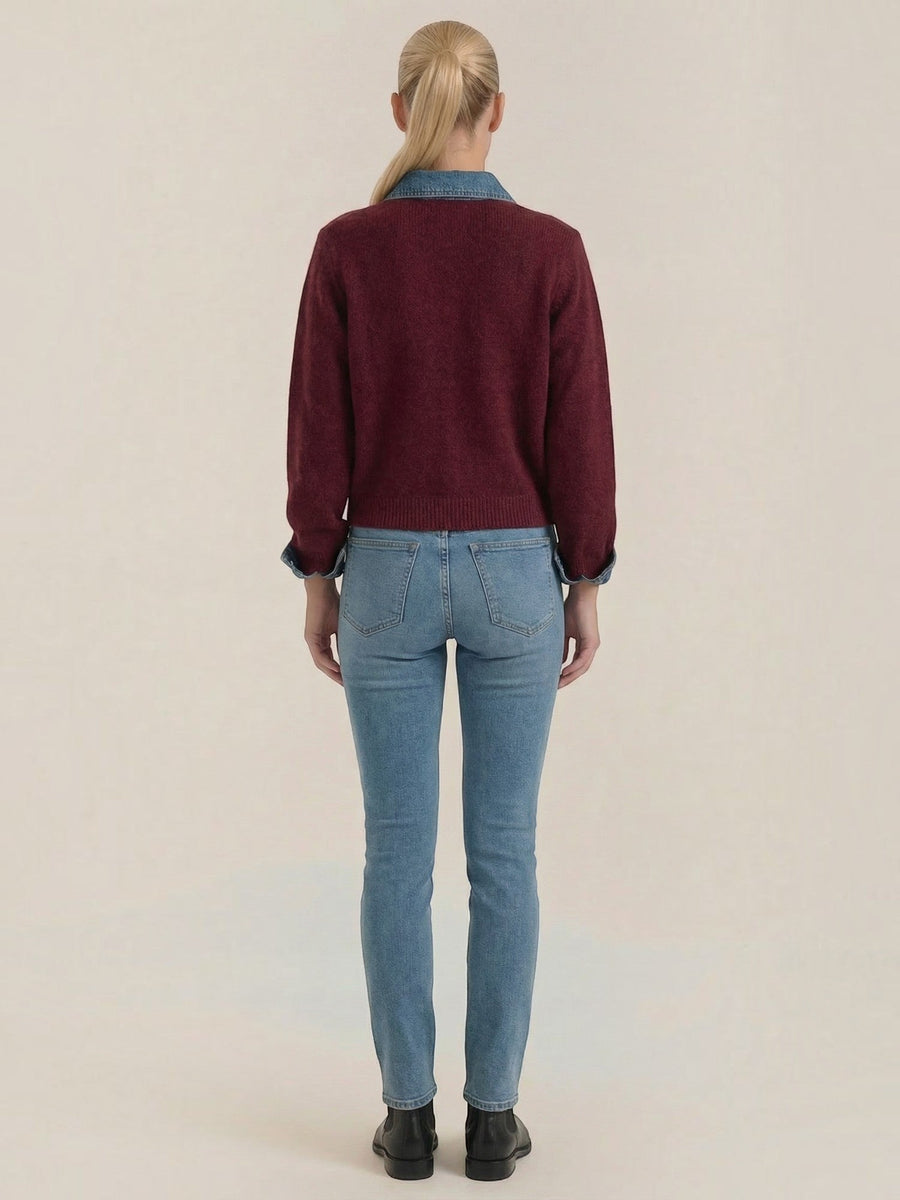 Jody Denim Collar Gold Button Cardigan