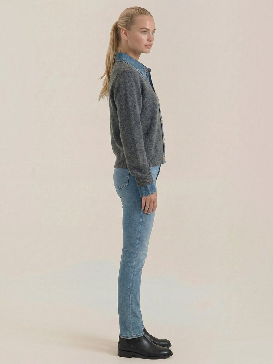 Jody Denim Collar Gold Button Cardigan