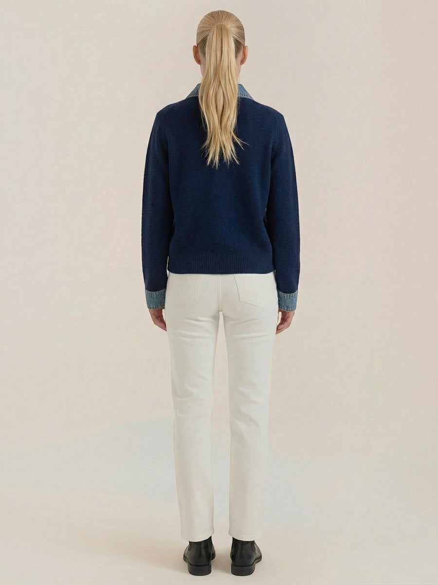 Jody Denim Collar Gold Button Cardigan