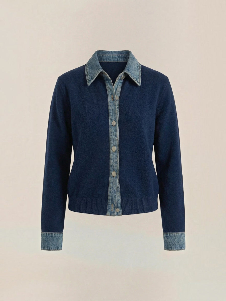 Jody Denim Collar Gold Button Cardigan