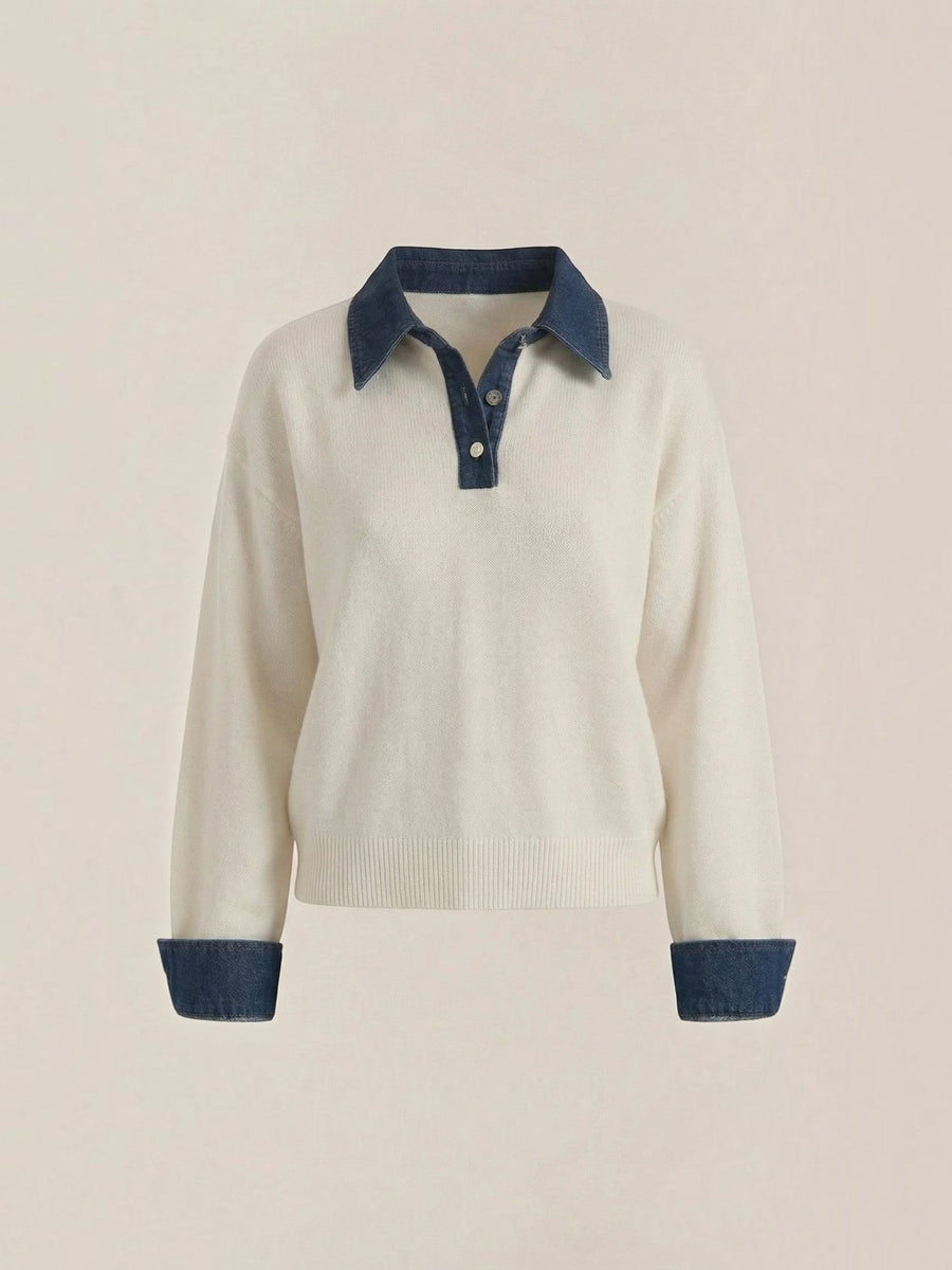 Jody Denim Collar Gold Button Cardigan