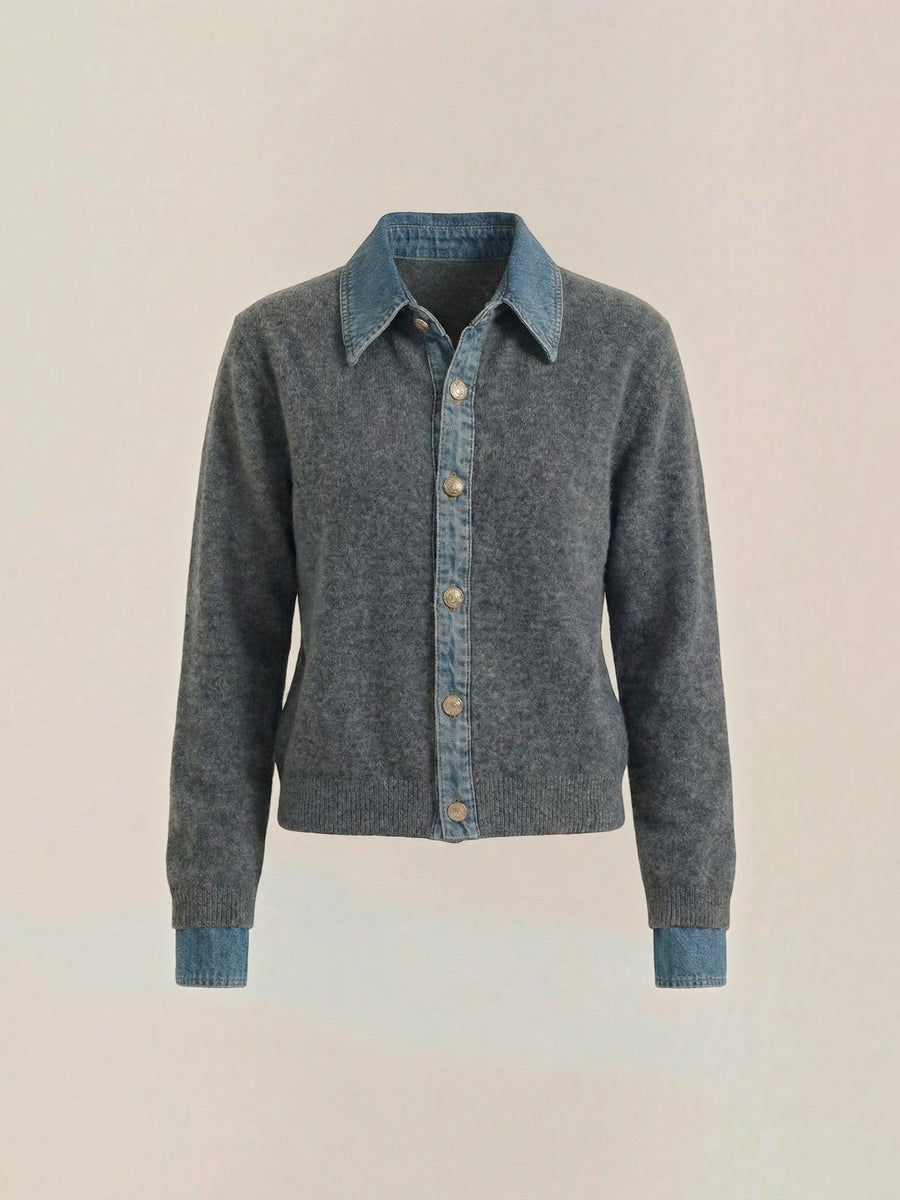 Jody Denim Collar Gold Button Cardigan