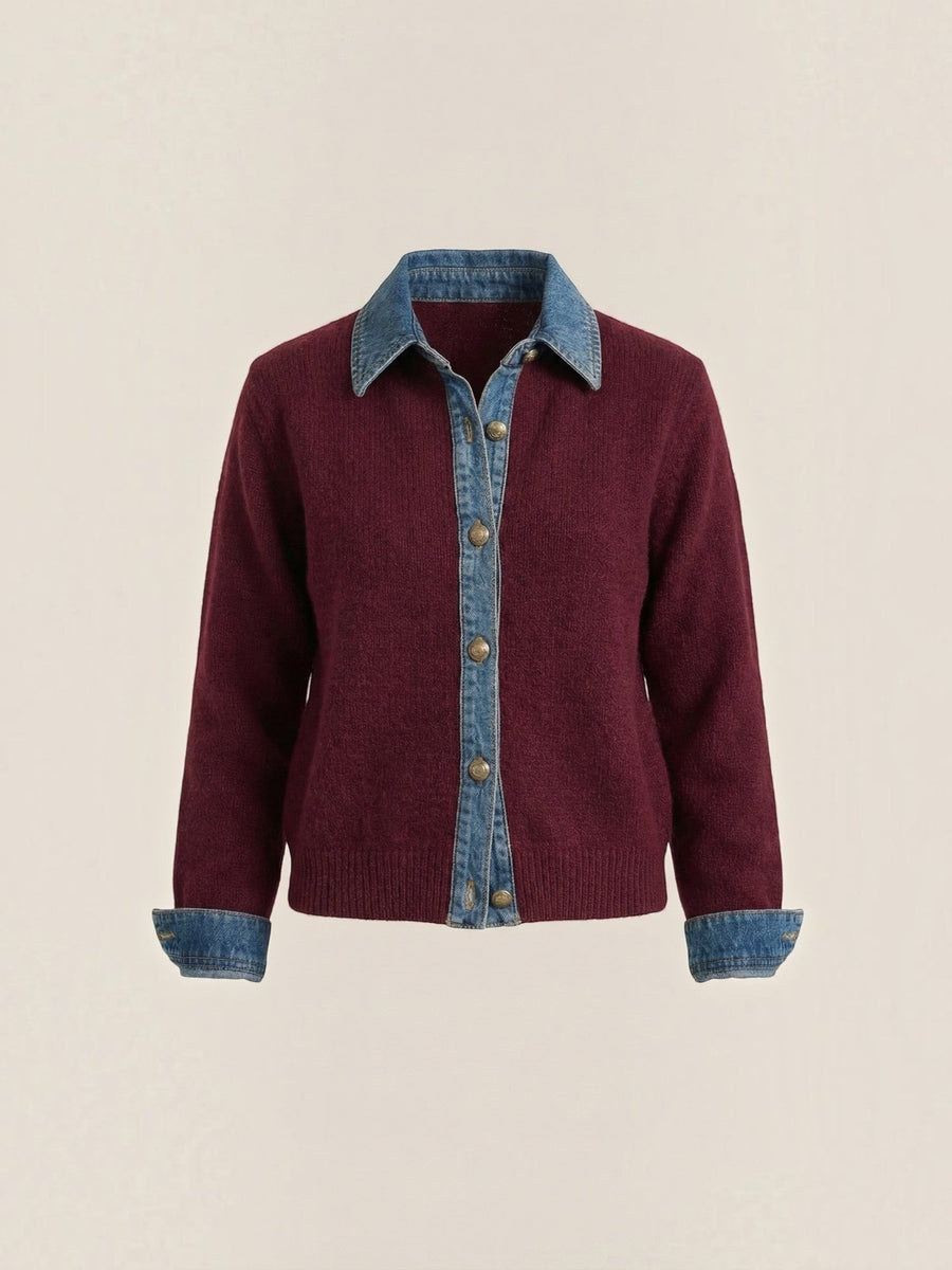 Jody Denim Collar Gold Button Cardigan