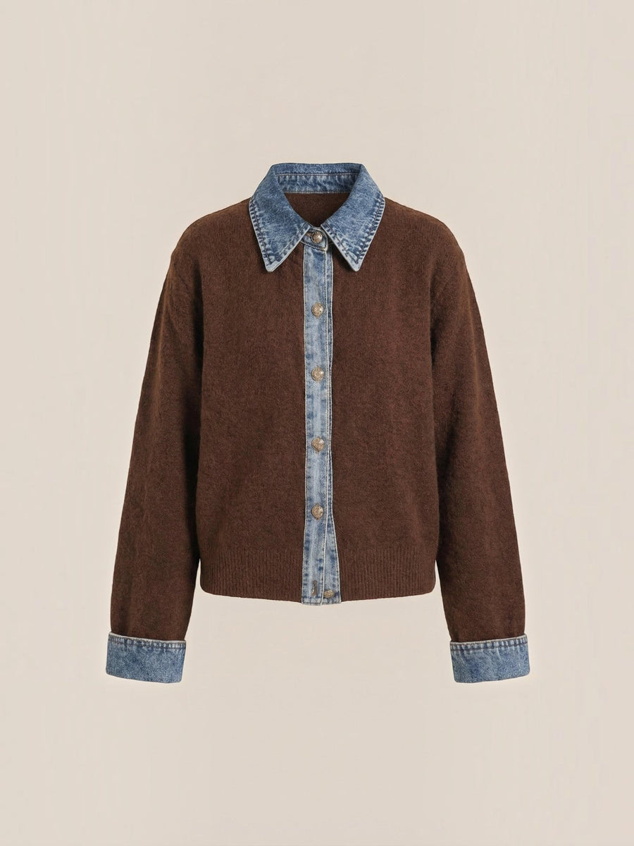 Jody Denim Collar Gold Button Cardigan