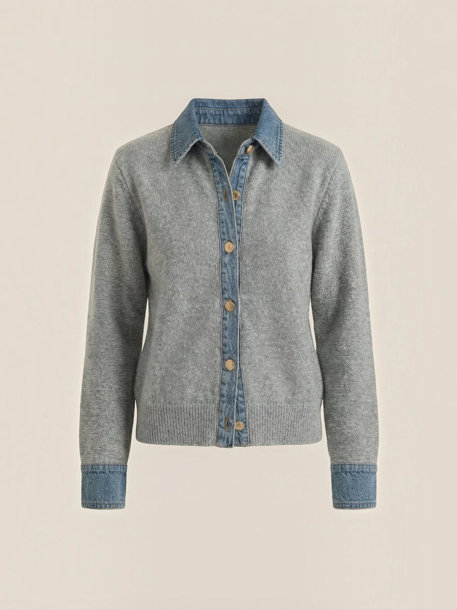Jody Denim Collar Gold Button Cardigan