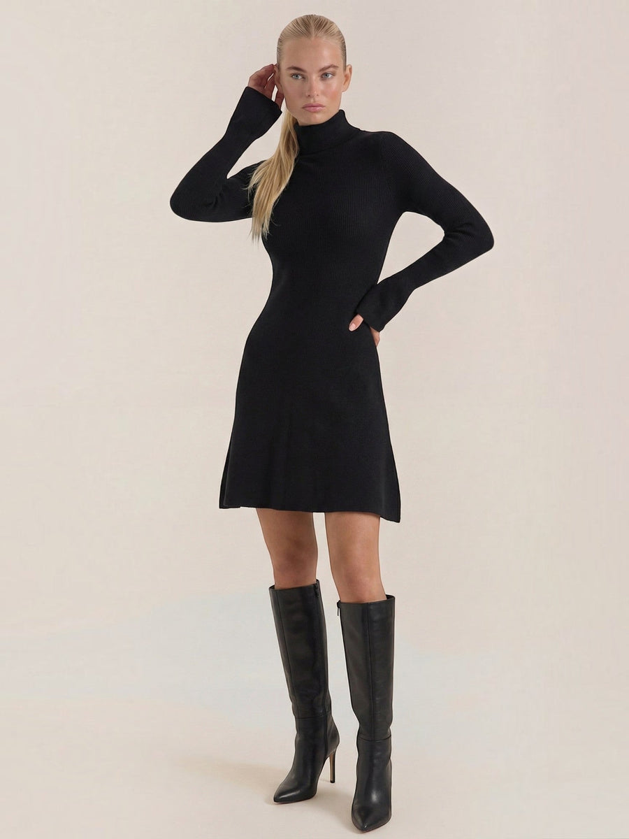Geneva Turtleneck Flared Knit Mini Dress