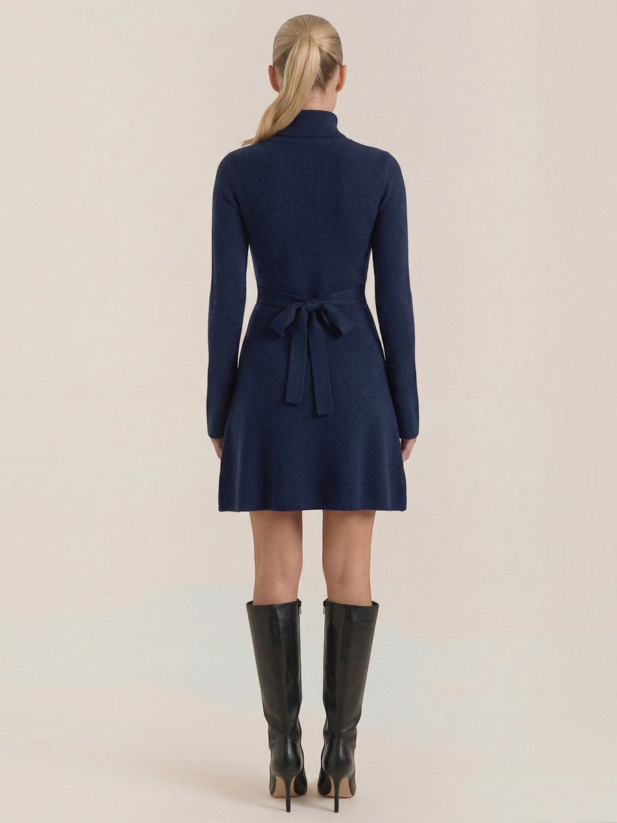 Geneva Turtleneck Flared Knit Mini Dress