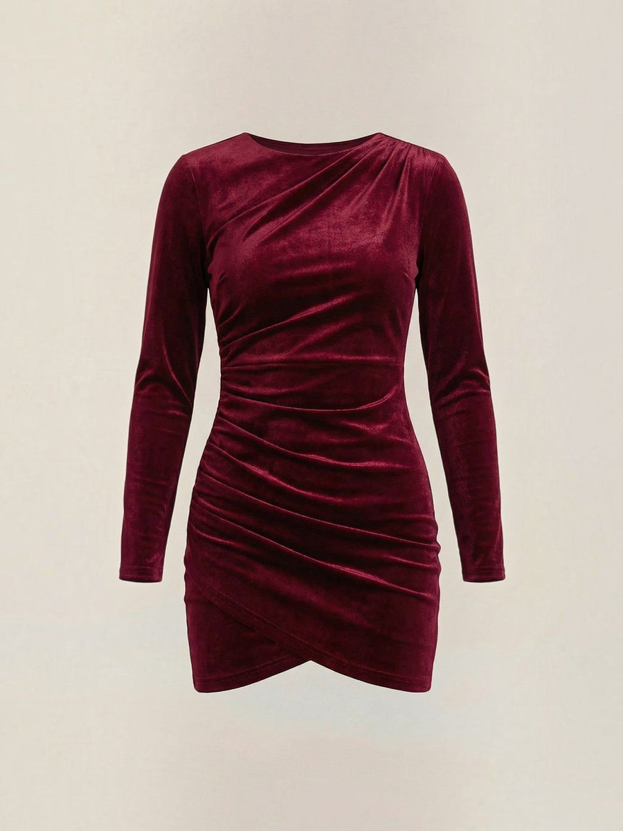Gertrude Velvet Ruched Wrap Mini Dress