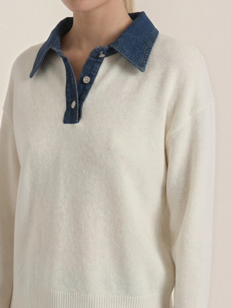 Jody Denim Collar Gold Button Cardigan