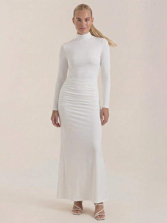 Krista Turtleneck Ruched Bodycon Maxi Dress