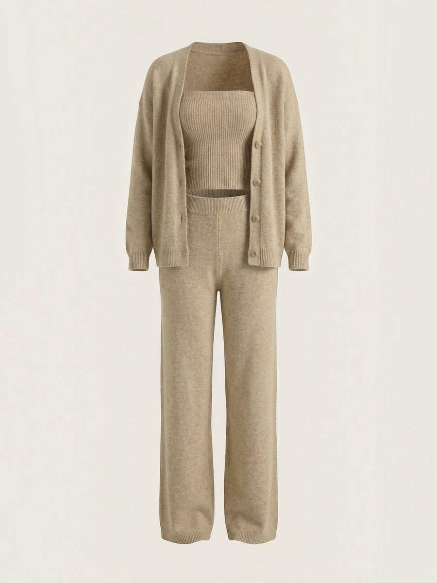 Jeanne Cardigan Bandeau and Pants Three Piece Knit Set