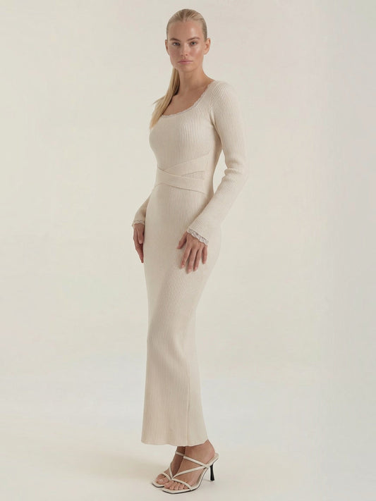 Wilma Square Neck Ribbed Knit Maxi Dress