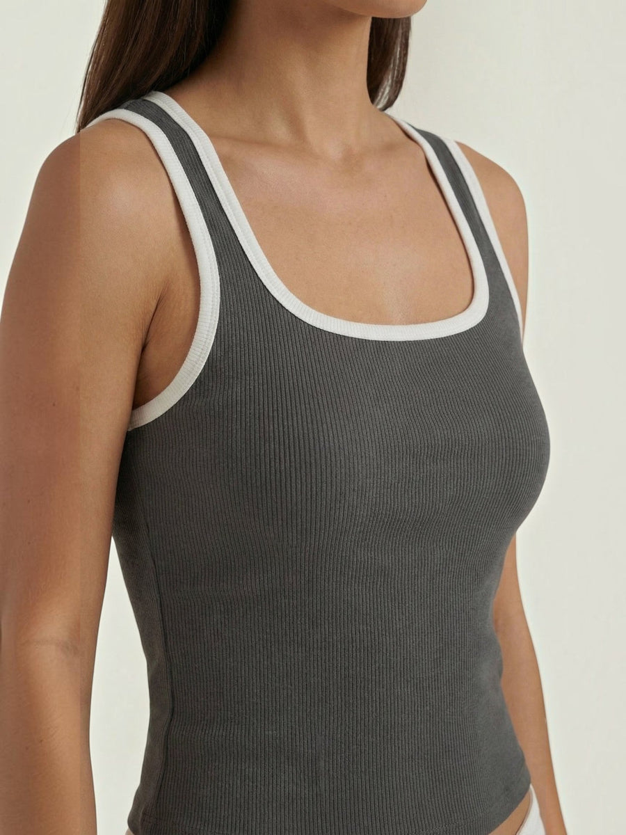 Hilary Contrast Trim Square Neck Crop Top