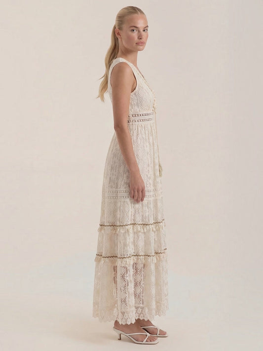 Monique Crochet Trim Lace Boho Maxi Dress