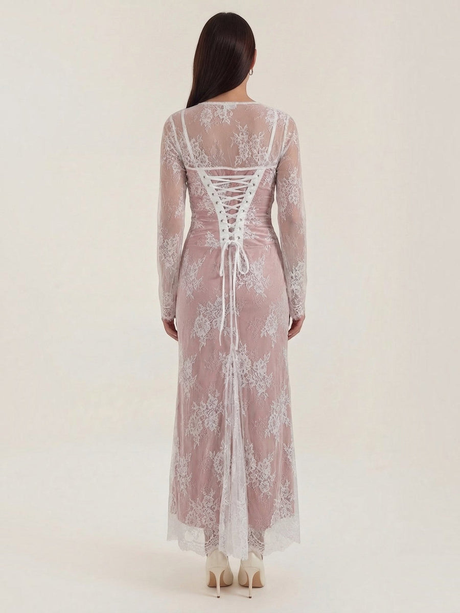 Nerissa Long Sleeve Floral Lace Maxi Dress