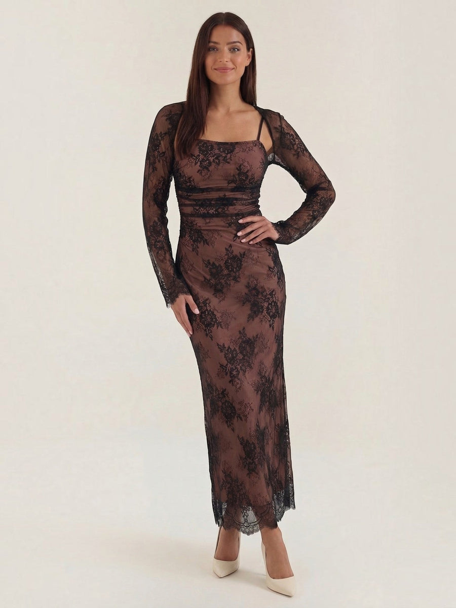 Nerissa Long Sleeve Floral Lace Maxi Dress