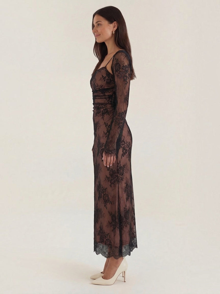 Nerissa Long Sleeve Floral Lace Maxi Dress