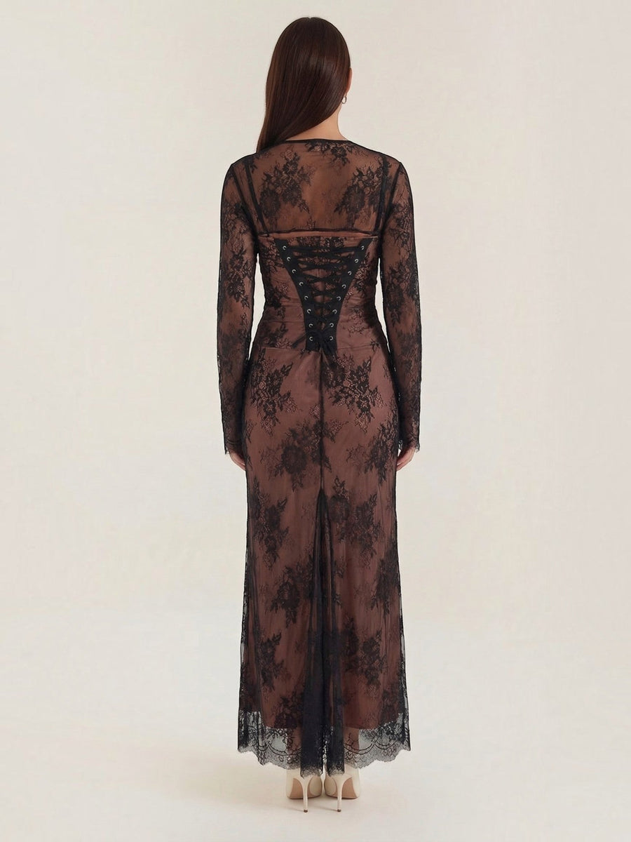 Nerissa Long Sleeve Floral Lace Maxi Dress