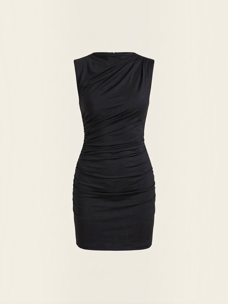 Carmela Stand Collar Ruched Mini Dress