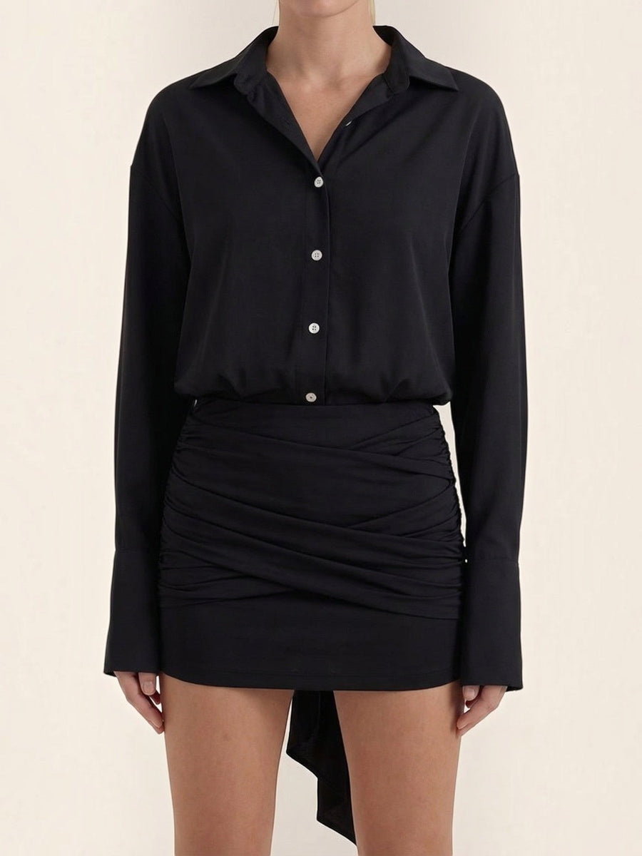 Polly Collared Ruched Skirt Mini Shirt Dress