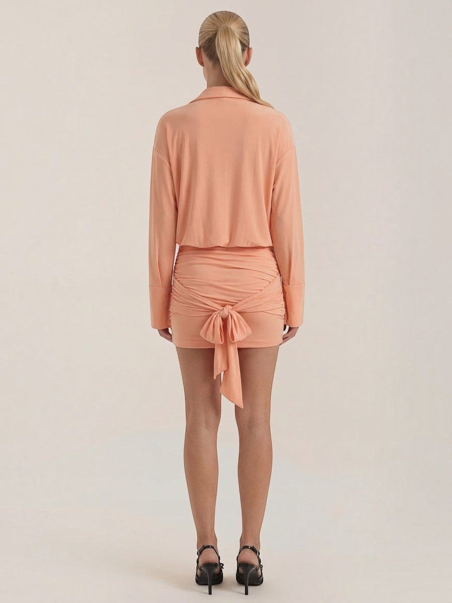 Polly Collared Ruched Skirt Mini Shirt Dress