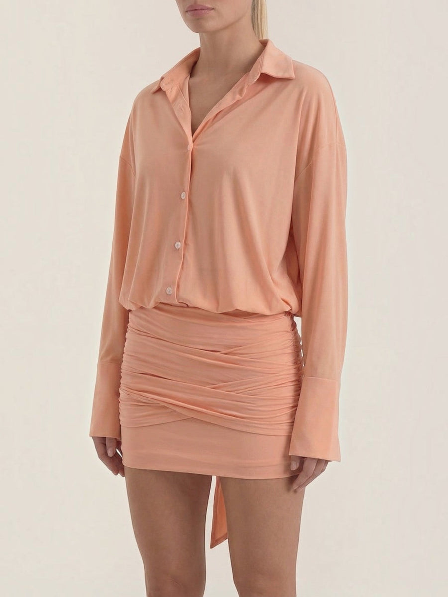 Polly Collared Ruched Skirt Mini Shirt Dress