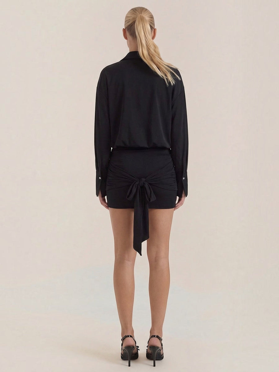 Polly Collared Ruched Skirt Mini Shirt Dress
